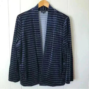 Talbots Open Front Striped Velvet Cotton Blend Cardigan Size LP